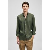 Lufian Erkek Haki Comfort Fit Keten Gömlek Casual Stil ile Şık Tasarım - XS