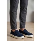 Lufian Erkek Haki Yeşil/Lacivert Süet Slip-On Ayakkabı - Günlük Casual Rahat Taban Makosen
