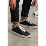 Lufian Erkek Siyah Deri Sneaker - Beyaz Tabanlı, Casual Günlük Ayakkabı RS-700