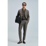 Lufian Jaques Spor Erkek Blazer Ceket, Slim Fit,%100 Keten Dokuma, Kahverengi, 46 Beden