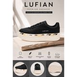 Lufian Kadın %100 Hakiki Deri Sneaker Siyah Günlük Spor Ayakkabı Kalın Taban Rahat Casual Ayakkabı