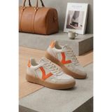 Lufian Kadın Beyaz Turuncu Deri Sneaker - Kalın Tabanlı Casual Günlük Ayakkabı