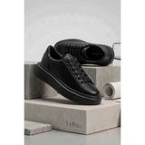 Lufian Kadın Siyah/Siyah Deri Sneaker - Kalın Tabanlı Casual Günlük Ayakkabı