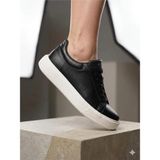 Lufian LFR-5454 Erkek Casual Sneaker Ayakkabı Siyah Beyaz Deri Düz Taban Anatomik İç Taban