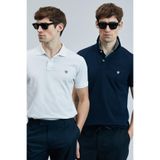 Lufian Logolu Pamuklu Comfort Fit Düğmeli Polo Yaka 2'li T-Shirt, 2XL, 111040206S2, BEYAZ-LACİVERT, Erkek