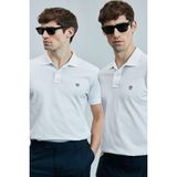 Lufian Logolu Pamuklu Comfort Fit Düğmeli Polo Yaka 2'li T Shirt Erkek T Shirt 111040206S2 - 4XL - Beyaz - Beyaz