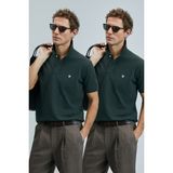 Lufian Logolu Pamuklu Comfort Fit Düğmeli Polo Yaka 2'li T Shirt Erkek T Shirt 111040206S2 - Haki - Haki