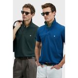 Lufian Logolu Pamuklu Comfort Fit Düğmeli Polo Yaka 2'li T Shirt Erkek T Shirt 111040206S2 - Haki - Mavi