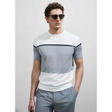 Lufian Lufıan Beyaz-Gri Erkek Bisiklet Yaka Slim Fit Şeritli T-Shirt Enzo - Kırık Beyaz
