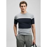 Lufian Lufıan Gri-Lacivert Erkek Bisiklet Yaka Slim Fit Şeritli T-Shirt Enzo - XL - Açık Gri
