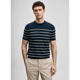 Lufian Lufıan Lacivert Erkek Bisiklet Yaka Slim Fit Çizgili T-Shirt Danıel - 3XL - Koyu Lacivert