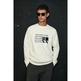 Lufian Shadow Erkek Sweatshirt, Kapüşonsuz, Beyaz, 4XL Beden