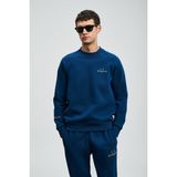 Lufian Sıgma Erkek Sweatshirt Saks Uzun Kol Standart Yaka Düz Desenli Ekstra Konfor