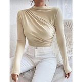 LUFTHİMM Bel ve Omuz Büzgülü Bluz - Bej - M
