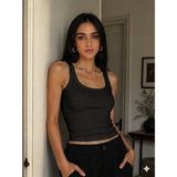 LUFTHİMM Lillesol Kadın Fitilli Görünümlü Kalın Askılı Basic Bluz Atlet - Siyah - XL