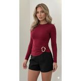 LUFTHİMM Yeni Kadın Bel Tokalı Uzun Kollu Bluz - Bordo - XL