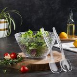 Lufy Boncuklu Salata Kasesi, 2 Adet Servis Kaşığı Yanında Kristal(mika) Derin Salata Kasesi - 1 Adet