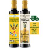 Luga Bromelain Şurubu 250 ml + Ananas Sirkesi 250 ml - 2 li set, %100 Doğal ve Bitkisel İçerik, Cam Şişe
