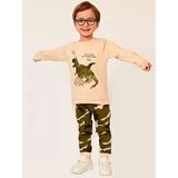 Luggi Baby Bisiklet Yaka Baskılı Erkek Bebek Sweatshirt ve Eşofman Alt 2'li Takım - 2 - 3 Yaş - Haki - Bej