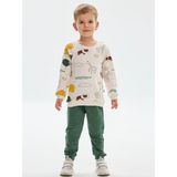 Luggi Baby Bisiklet Yaka Baskılı Erkek Bebek Sweatshirt ve Eşofman Alt 2'li Takım - 3 - 4 Yaş - Bej