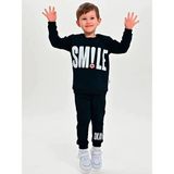 Luggi Baby Bisiklet Yaka Baskılı Erkek Bebek Sweatshirt ve Eşofman Alt 2'li Takım - 6 - 9 Ay - Lacivert - Beyaz