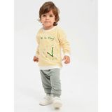Luggi Baby Bisiklet Yaka Baskılı Erkek Bebek Sweatshirt ve Eşofman Alt 2'li Takım - 6 - 9 Ay - Sarı