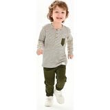 Luggi Baby Bisiklet Yaka Baskılı Erkek Bebek Sweatshirt ve Eşofman Alt 2'li Takım - 9 - 12 Ay - Haki