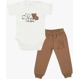 Luggi Baby Bisiklet Yaka Kısa Kollu Baskılı Erkek Bebek Çıtçıtlı Body ve Pantolon 2'li Takım - 12 - 18 Ay - Ekru