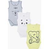 Luggi Baby Yenidoğan - 3 Yaş Bisiklet Yaka Pamuklu Erkek Bebek Çıtçıtlı Atlet Body 3'lü LG-8140-2 - Sarı - 3 - 6 Ay