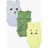 Luggi Baby Yenidoğan - 3 Yaş Bisiklet Yaka Pamuklu Erkek Bebek Çıtçıtlı Atlet Body 3'lü LG-8140-3 - Yeşil - 0 - 3 Ay