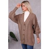 LUGMO Kadın Triko Hırka Akrilik Iplik 80 Cm Saç Örgülü Vizon (80CM)