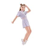 Lui Kids Kız Çocuk Kedi Baskılı Crop Bisiklet Yaka Kısa Kollu Tişort Şort Takım (Pembe, 6-7 Yaş)