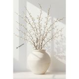 Lui Tasarım Krem Dokulu Vazo Stoneware Modern Iskandinav Tarz Alya Ev Dekorasyon Toprak El Yapımı 28*26 cm