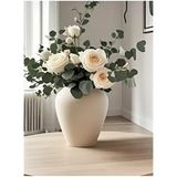 Lui Tasarım Krem Iskandinav Tarzı Krem Rengi Bohem Seramik 20 cm Küp Vazo Trend stonware