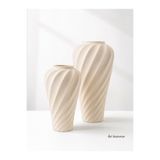 Lui Tasarım Krem Rengi spiral Mat Seramik 2li Vazo Seti Stonware Büyük Boy burgulu vazo 31 cm 22 cm