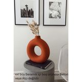 Lui Tasarım Kremitrengi Bohem Xl Büyük Boy Seramik Nordic Tarz Sade Iskandinav Tarzı Donut Vazo Seramik 31*31CM - Turuncu