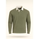 Luis Polo Yaka Selanik Örme Kumaş Erkek Sweatshirt - Açık Haki