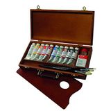 LUKAS Studo Oil yağlı boya, birinci sınıf kalite, ahşap kutuda set, 10 x 37 ml boya tüpü, fırça temizleyici, palet ve fırça
