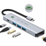 LUKCOZMO USB C Hub Bağlantı İstasyonu, 4K Ultra HDMI HUB Tek Tıkla Ekran Kapalı, USB Splitter 5'i 1 arada USB Genişletici 100W PD 3 USB Bağlantı Noktası MacBook/Pad Pro/Dell/HP Dizüstü Bilgisayar/Telefonlar