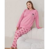 Lukitus Büyük Beden Battal Kadın Pijama Takımı - 4XL - Pembe