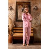 Lukitus Çizgili Düğmeli Gömlek Yaka Peluş Polar Pijama Takımı