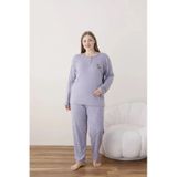 Lukitus İnterlok Pamuk Battal Büyük Beden Kadın Pijama Takımı İntbbm Mor