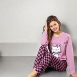 Lukitus Sıfır Yaka Uzun Kol Likralı Desenli Kadın Pijama Takımı