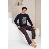 Lukitus Uzun Kol Sıfır Yaka Pamuklu Erkek Pijama Takımı
