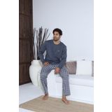 Lukitus Uzun Kollu Düğmeli Ekose Desen Erkek Pijama Takımı