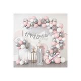 Lüks 1 Yaş Gümüş Makaron Pembe Doğum Günü Balon Zincir Set, 43289578437599