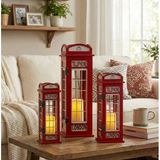 Lüks 3 Lü Dekoratif Ahşap London Phone Mumluk Fener