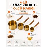 Lüks 4'Lü Ahşap Kulplu Gold Ölçü Kaşığı Seti – Kahve, Baharat, Tatlı Ve Hamur İşi İçin Mutfak Ölçü Seti
