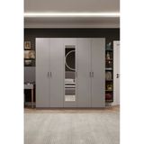 Lüks 5 Kapaklı Çekmeceli Gardırop %100 Mdf Askılı Aynalı Düzenleyici Elbise Dolabı G-04 Kül Gri