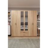 Lüks 6 Kapaklı Çekmeceli Gardırop %100 Mdf Askılı Aynalı Düzenleyici Elbise Dolabı G-05 Sonoma